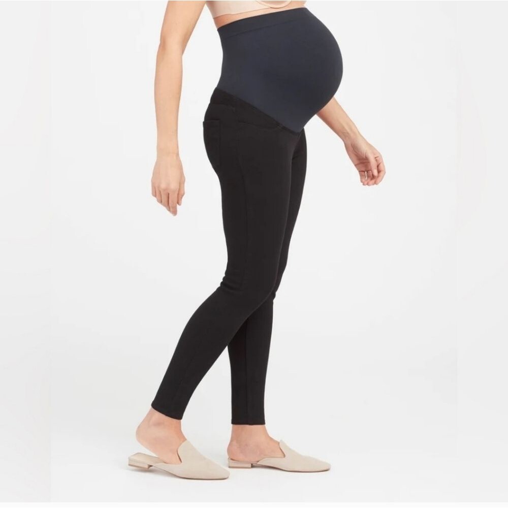 Spanx Black Mama Ankle Jean-ish Leggings Over The Bump Maternity Jeans